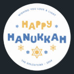 Sticker Rond "Happy Hanoukka" Amour et lumière<br><div class="desc">Design Hanoukka personnalisé et festif.</div>
