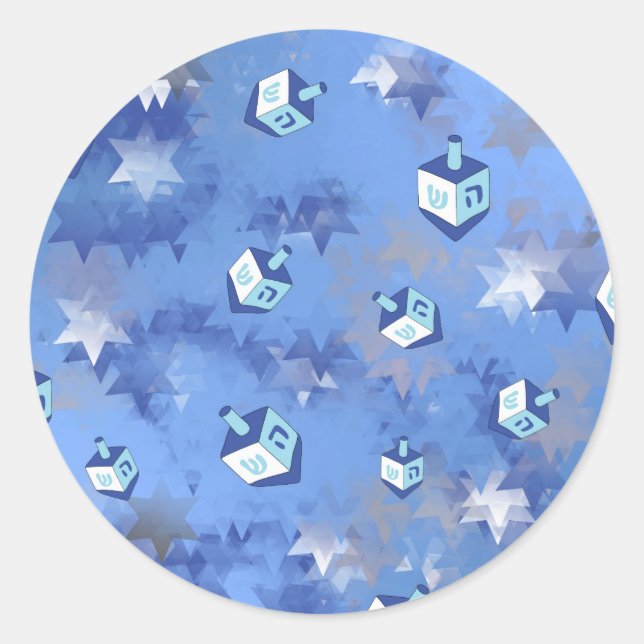 Sticker Rond Happy Hanoukka Falling Stars and Dreidels (Devant)
