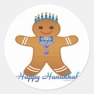 Sticker Rond Happy Hanoukka Gingerbread Man Menorah