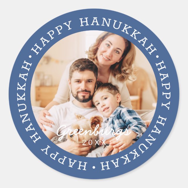 Sticker Rond Happy Hanoukka Modern Preppy Photo de famille pers (Devant)