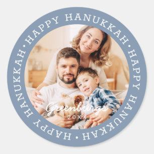 Sticker Rond Happy Hanoukka Modern Preppy Photo de famille pers
