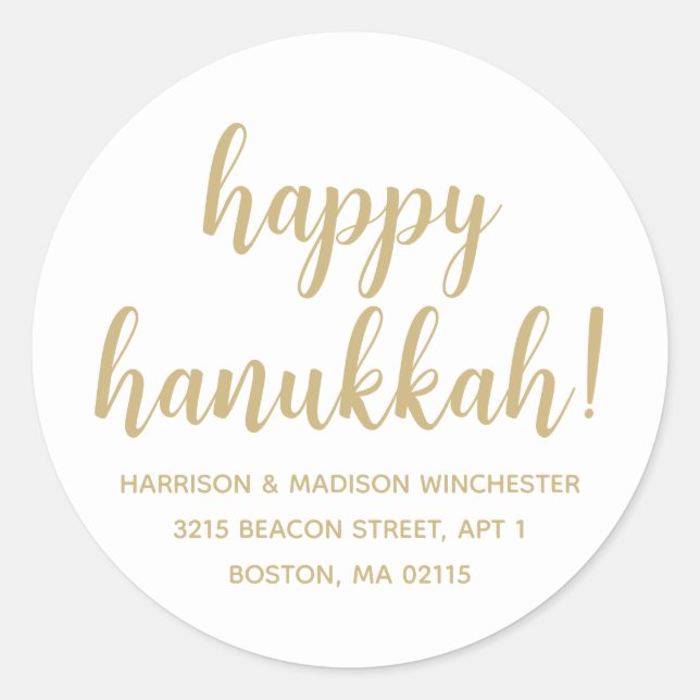Sticker Rond Happy Hanoukka or script moderne adresse personnal (Devant)