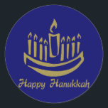 Sticker Rond Happy Hanuikkah Menorah - Or - Personnalisable<br><div class="desc">Happy Hanuikkah Menorah - Or - Personnalisable - s'il vous plaît n'hésitez pas à changer les couleurs arrière - plans - les couleurs choisies ne sont qu'un exemple.</div>
