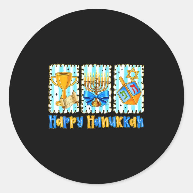 Sticker Rond Happy Hanukkah Coquette Menorah Dreidel Chanukah G (Devant)