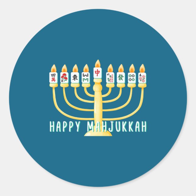 Sticker Rond Happy Hanukkah Mahjong Menorah Mahjukkah Chanukkah (Devant)