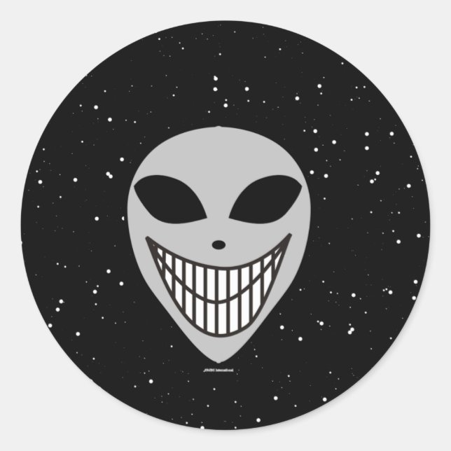 Sticker Rond Happy Happy Happy Alien race science-fiction visag (Devant)