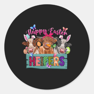 Sticker Rond Happy Hérifers de Pâques Vaches de Pâques avec Oeu