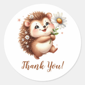 Sticker Rond Happy hérisson avec Merci de tournesol