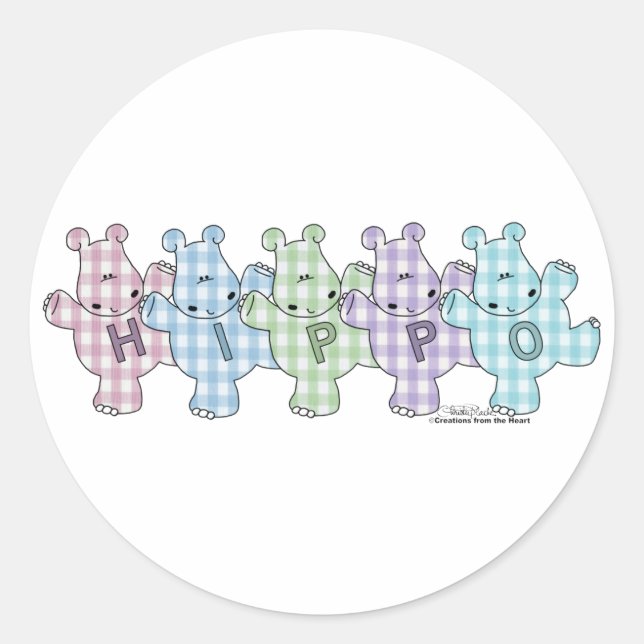 Sticker Rond Happy Hippos pastel en vichy (Devant)