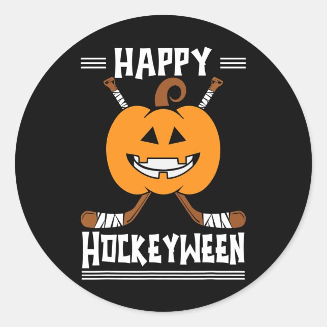 Sticker Rond Happy Hockeyween Joueur de hockey sur glace Hallow (Devant)