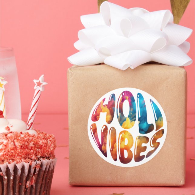 Sticker Rond Happy Holi Vibes Hands Hindu Holi Festival Cadeaux (Fête)