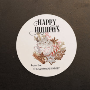 Sticker Rond Happy Holiday Enveloppe Sceau Cookie Chocolat chau