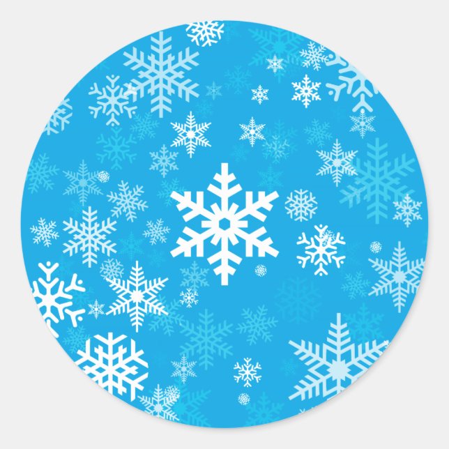 Sticker Rond Happy Holiday Snowflakes bleu Motif Tout le monde (Devant)