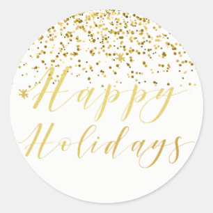Sticker Rond Happy Holidays Classic Typography & Gold Parties s