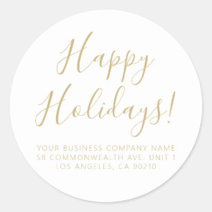 Sticker Rond Happy Holidays en or blanc script adresse simple