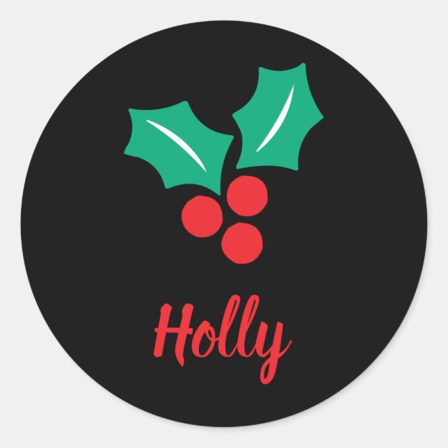 Sticker Rond Happy Holidays Red White Green Holly Name T Shirt  (Devant)
