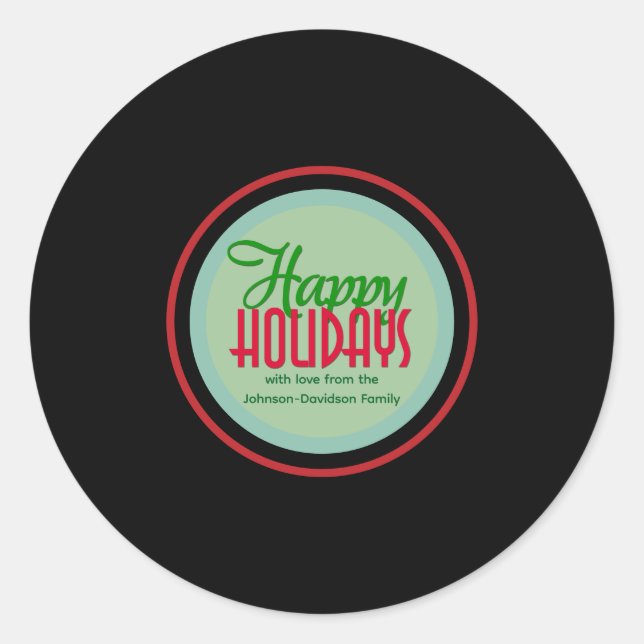 Sticker Rond Happy Holidays Retro Tunes Gift & Envelope (Devant)