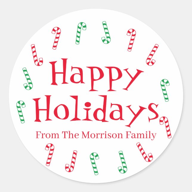 Sticker Rond Happy Holidays rouge vert nom personnalisé faveur (Devant)