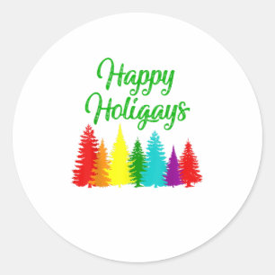 Sticker Rond Happy Holigays LGBT Christmas Tree C