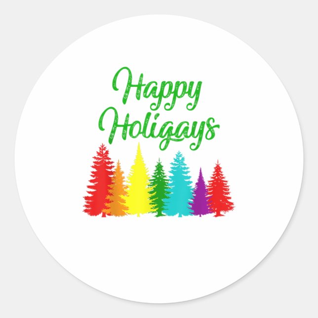 Sticker Rond Happy Holigays LGBT Christmas Tree C (Devant)
