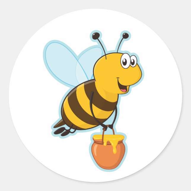 Sticker Rond Happy Honey Bee & Honey Pot (Devant)