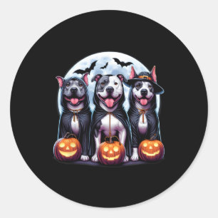 Sticker Rond Happy Howl-o-ween Pitbull Chien Citrouille Hallowe