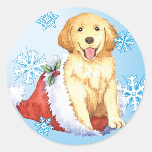 Sticker Rond Happy Howliday Golden Retriever (Devant)