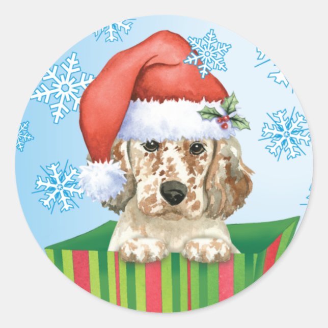 Sticker Rond Happy Howlidays Anglais Setter (Devant)