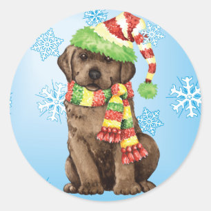 Sticker Rond Happy Howlidays Chocolate Lab