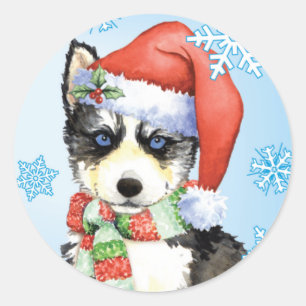 Sticker Rond Happy Howlidays Husky