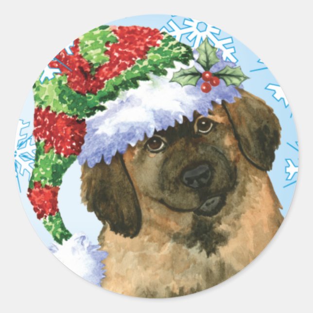 Sticker Rond Happy Howlidays Leonberger (Devant)