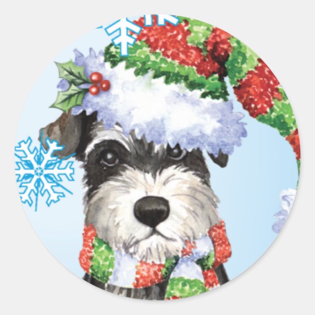 Sticker Rond Happy Howlidays Miniature Schnauzer (Devant)