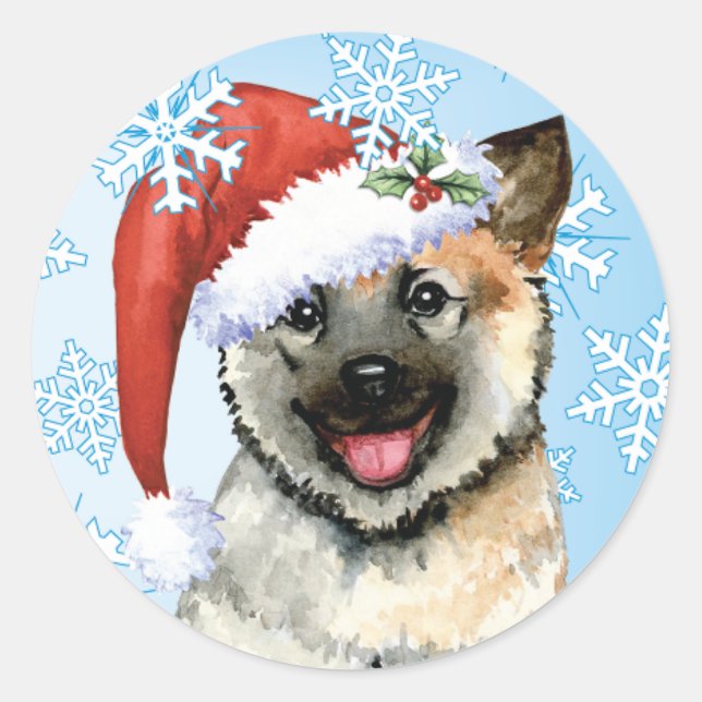 Sticker Rond Happy Howlidays Norwegian Elkhound (Devant)