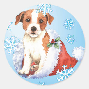 Sticker Rond Happy Howlidays Parson Russell Terrier