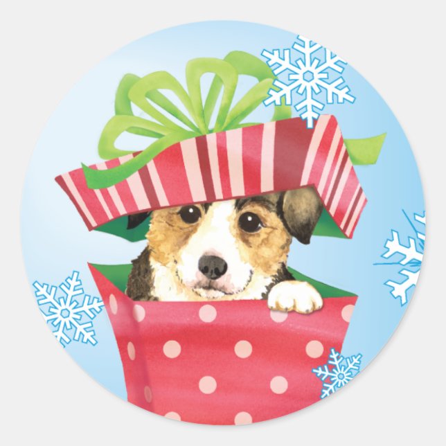 Sticker Rond Happy Howlidays Pembroke Welsh Corgi (Devant)