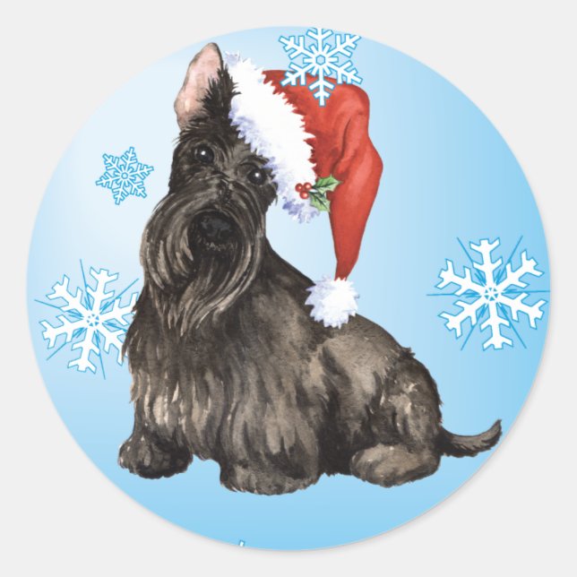 Sticker Rond Happy Howlidays Scottish Terrier (Devant)