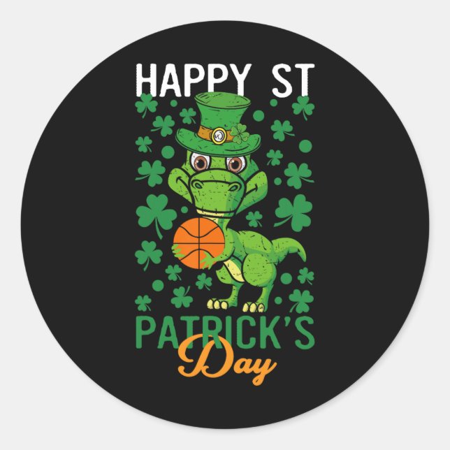 Sticker Rond Happy Jour de la Saint Patrick Bysketbyll T-rex Da (Devant)