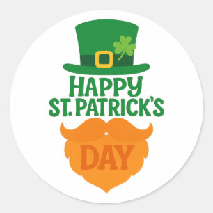Sticker Rond Happy Jour de la Saint Patrick Leprechaun Beard et