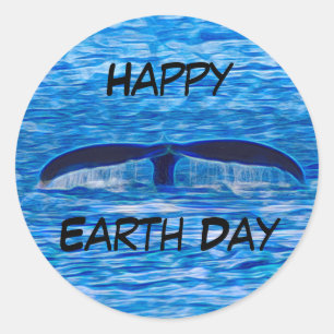 Sticker Rond Happy Jour des terres Whale Tail Nature Ocean Love