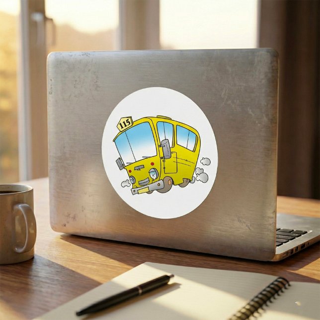 Sticker Rond Happy Little Yellow School Bus (Créateur téléchargé)