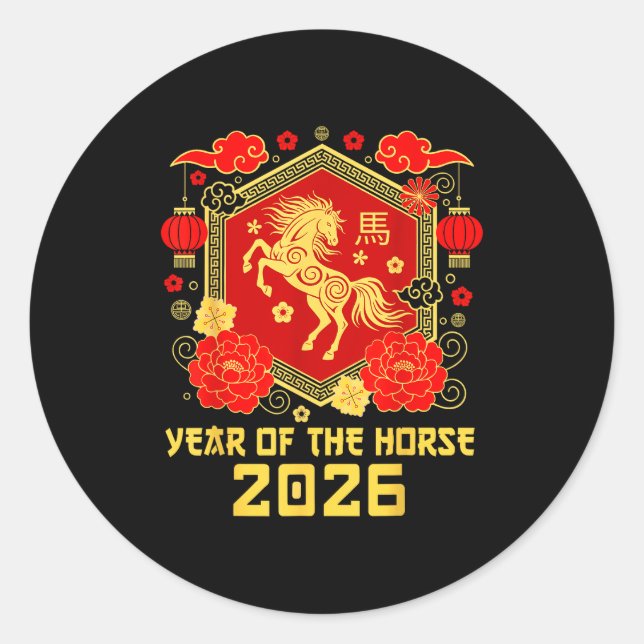 Sticker Rond Happy Lunar Chinese New Year Of The Horse 2026 Zod (Devant)