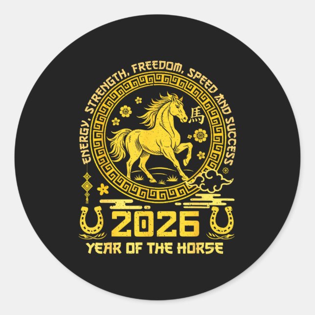 Sticker Rond Happy Lunar Chinese New Year Of The Horse 2026 Zod (Devant)