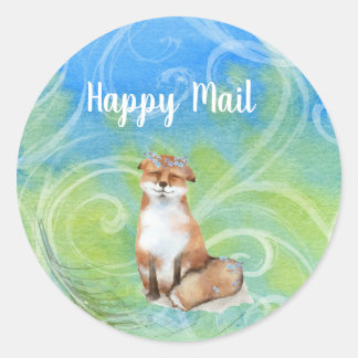 Sticker Rond Happy Mail Smiling Brown Fox