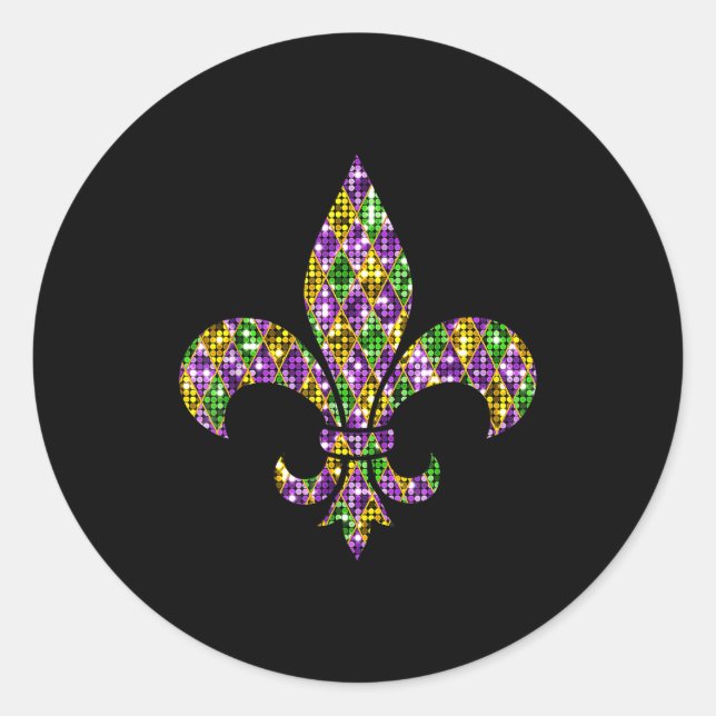 Sticker Rond Happy Mardi Gras Carnival New Orleans Fleur De Lis (Devant)