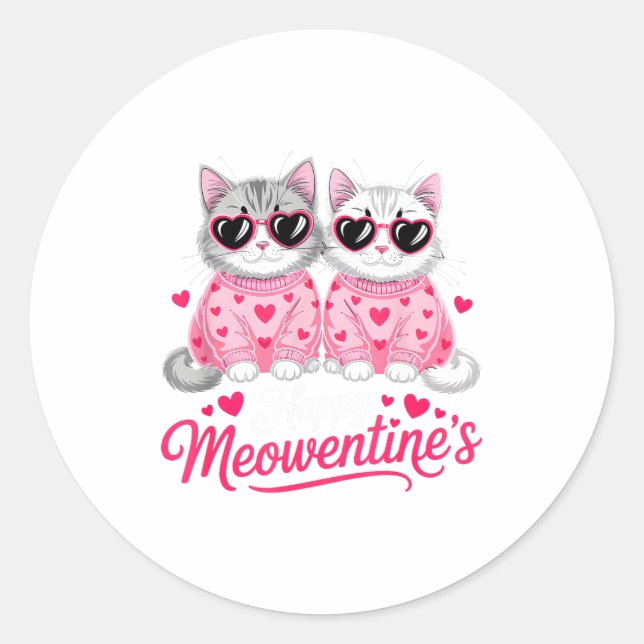 Sticker Rond Happy Meowentine’s Cute Romantic Cats Couple Valen (Devant)
