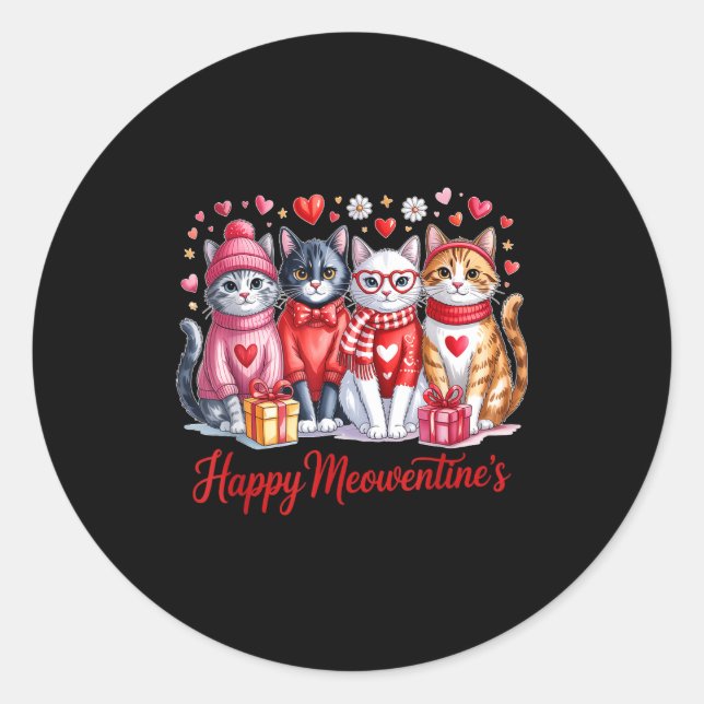 Sticker Rond Happy Meowentines Cute Valentine Cat Lovers Girls  (Devant)