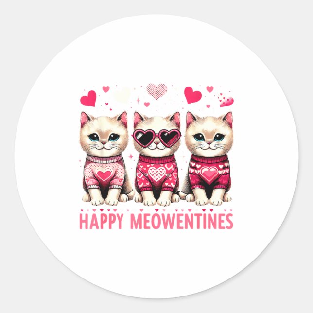 Sticker Rond Happy Meowentines Cute Valentine Cats Love Funny M (Devant)