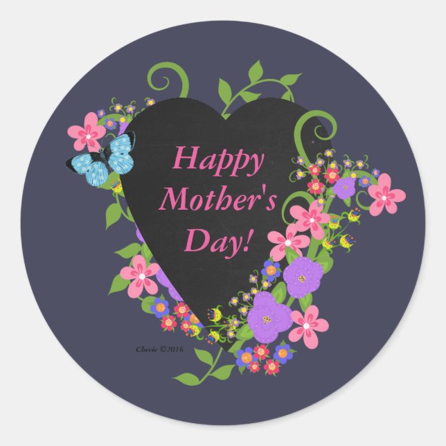 Sticker Rond Happy Mère's Day Classic Round Sticker, Glossy (Devant)