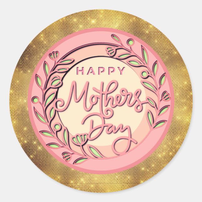 Sticker Rond Happy Mother's Day Elegant Modern Pink Floral (Devant)