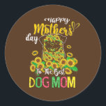 Sticker Rond Happy Mother's Day To The Best Dog Mom Sunflowers<br><div class="desc">Happy Mother's Day To The Best Dog Mom Sunflowers Pug Dog Gift. Perfect gift for your dad,  mom,  papa,  men,  women,  friend and family members on Thanksgiving Day,  Christmas Day,  Mothers Day,  Fathers Day,  4th of July,  1776 Independent day,  Veterans Day,  Halloween Day,  Patrick's Day</div>